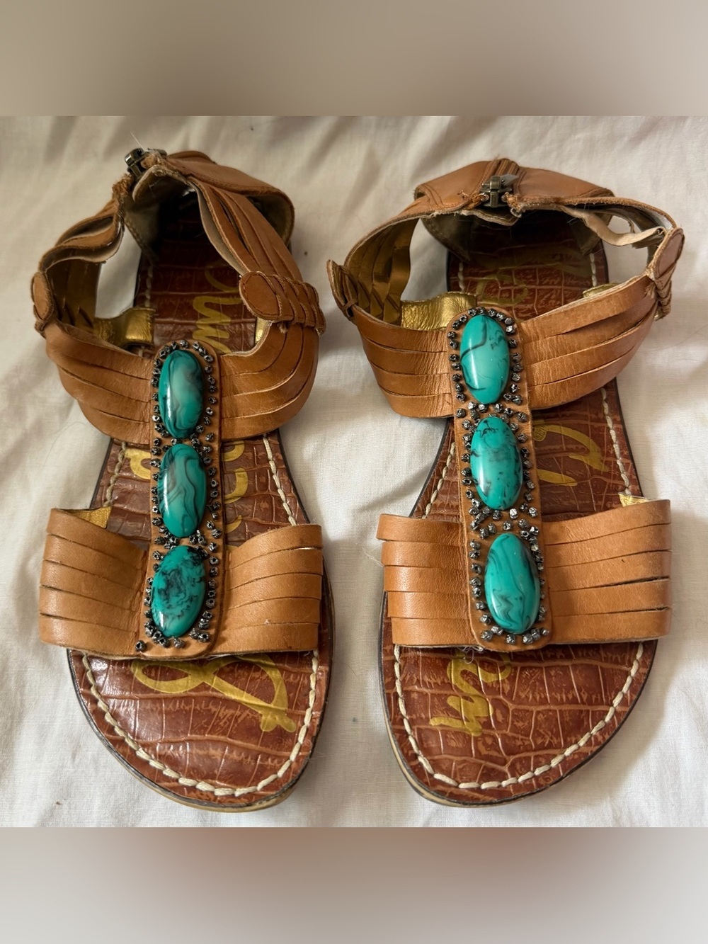 Sam Edelman Brown Leather Kaiya Gladiator Crystal Size 7
